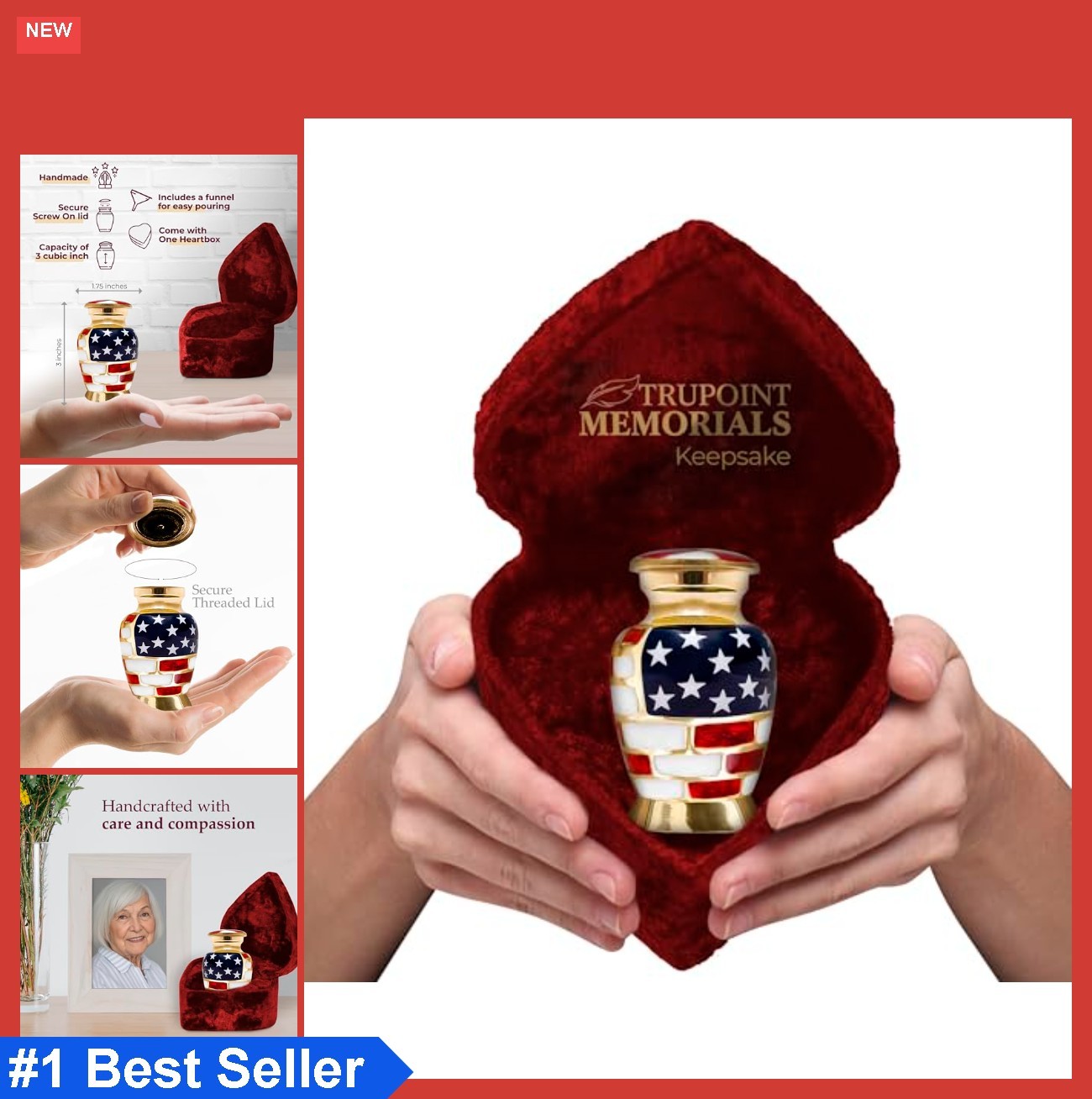 Small Cremation Urn for Ashes Keepsake Aluminum American Flag Screw Top Lid