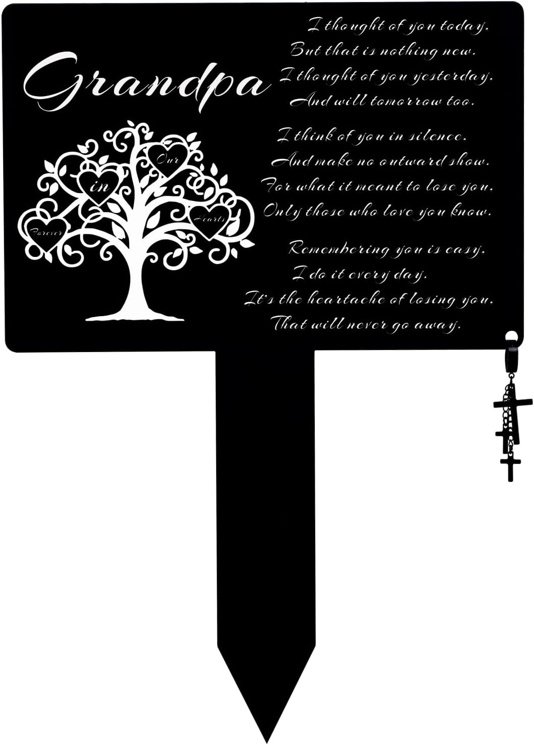 Grandpa Memorial Metal Grave Marker, Waterproof Cemetery Decorations with Cross