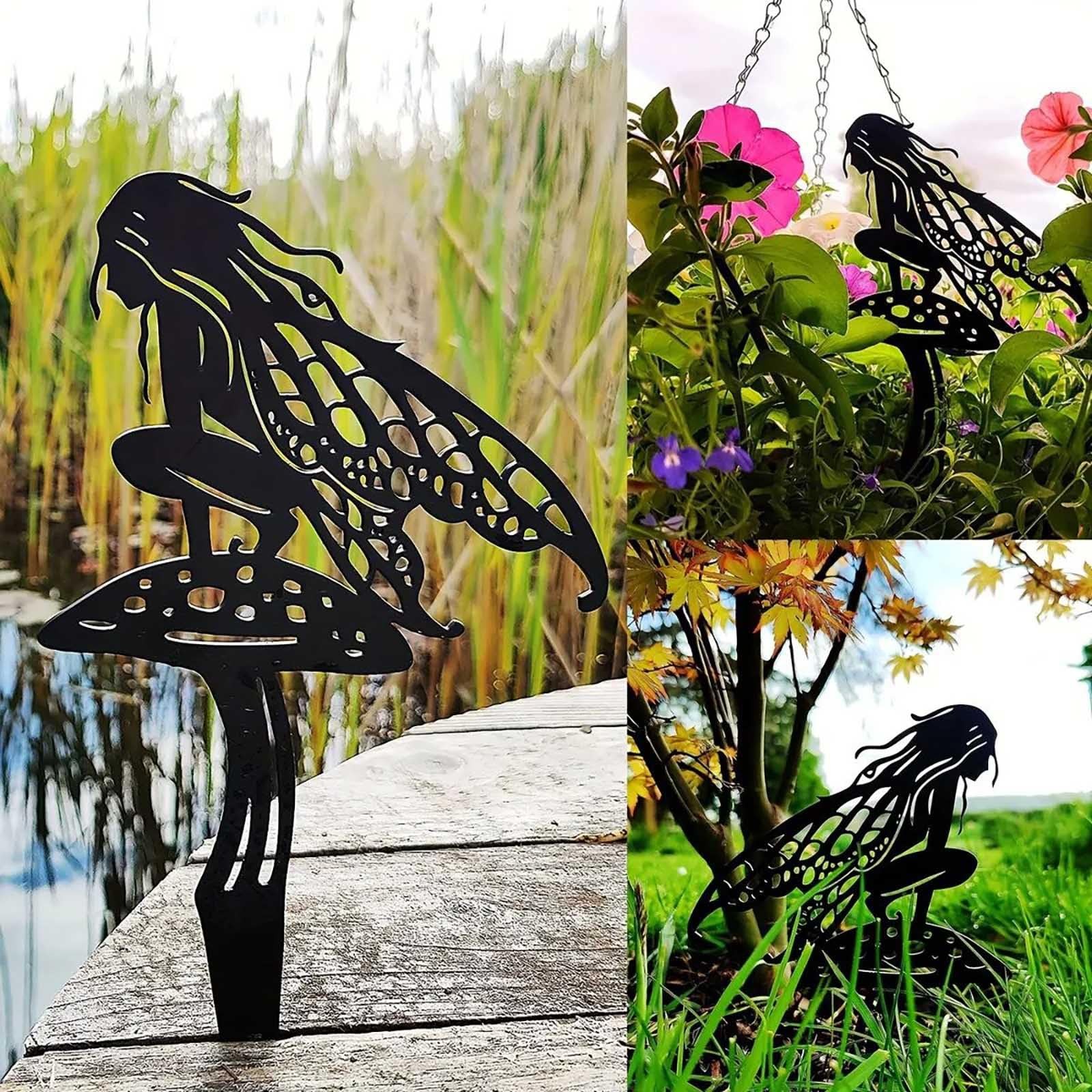 Metal Fairy Garden Stakes 3 Piece Set Flower Decorations Yard Lawn Outdoor Art