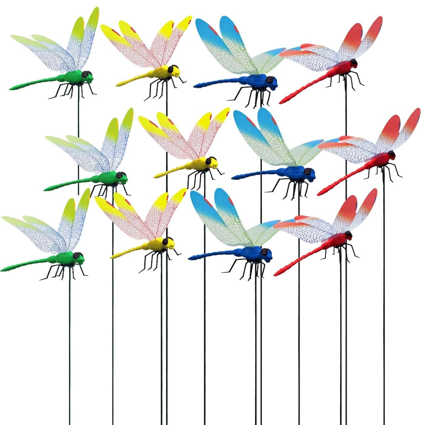 12 Pieces Fake Dragon Fly, Dragonfly Garden Stakes, Plastic Garden Decoration…
