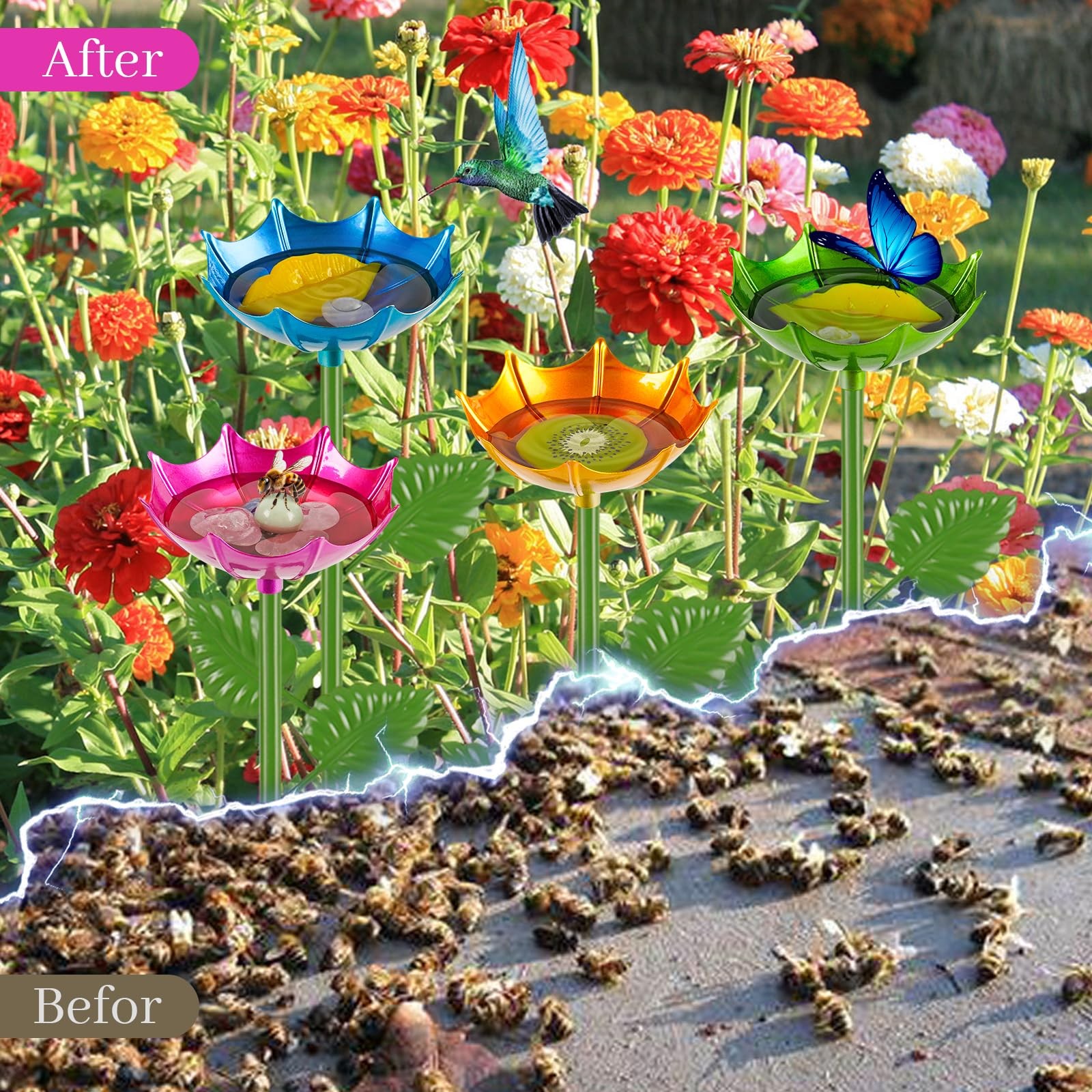 Retyion Bee Watering Station | 4 Pack Butterfly Feeder for Outside | Metal De…