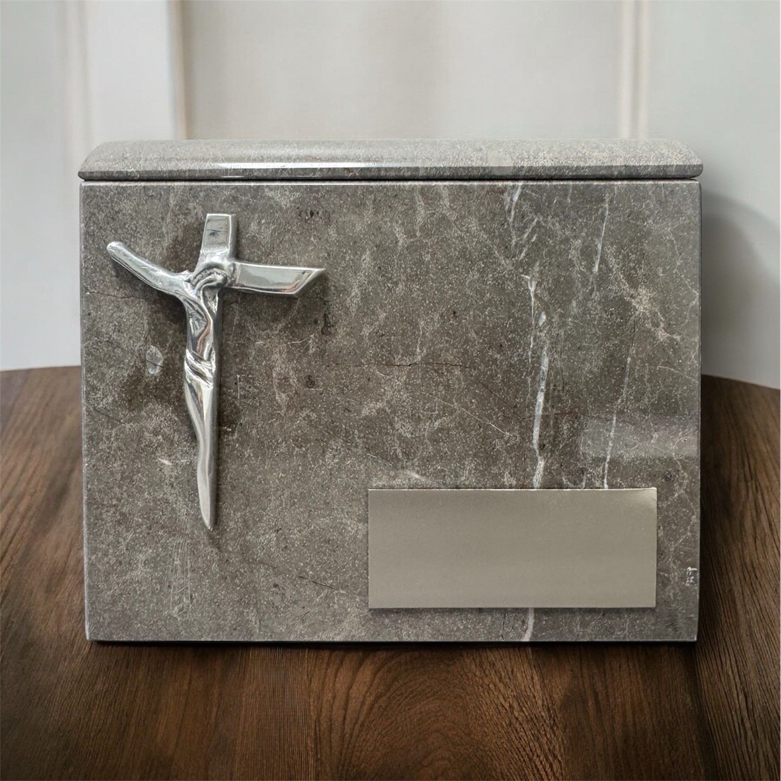 Marble Cremation Urn , With Religious Image And Name Plate .