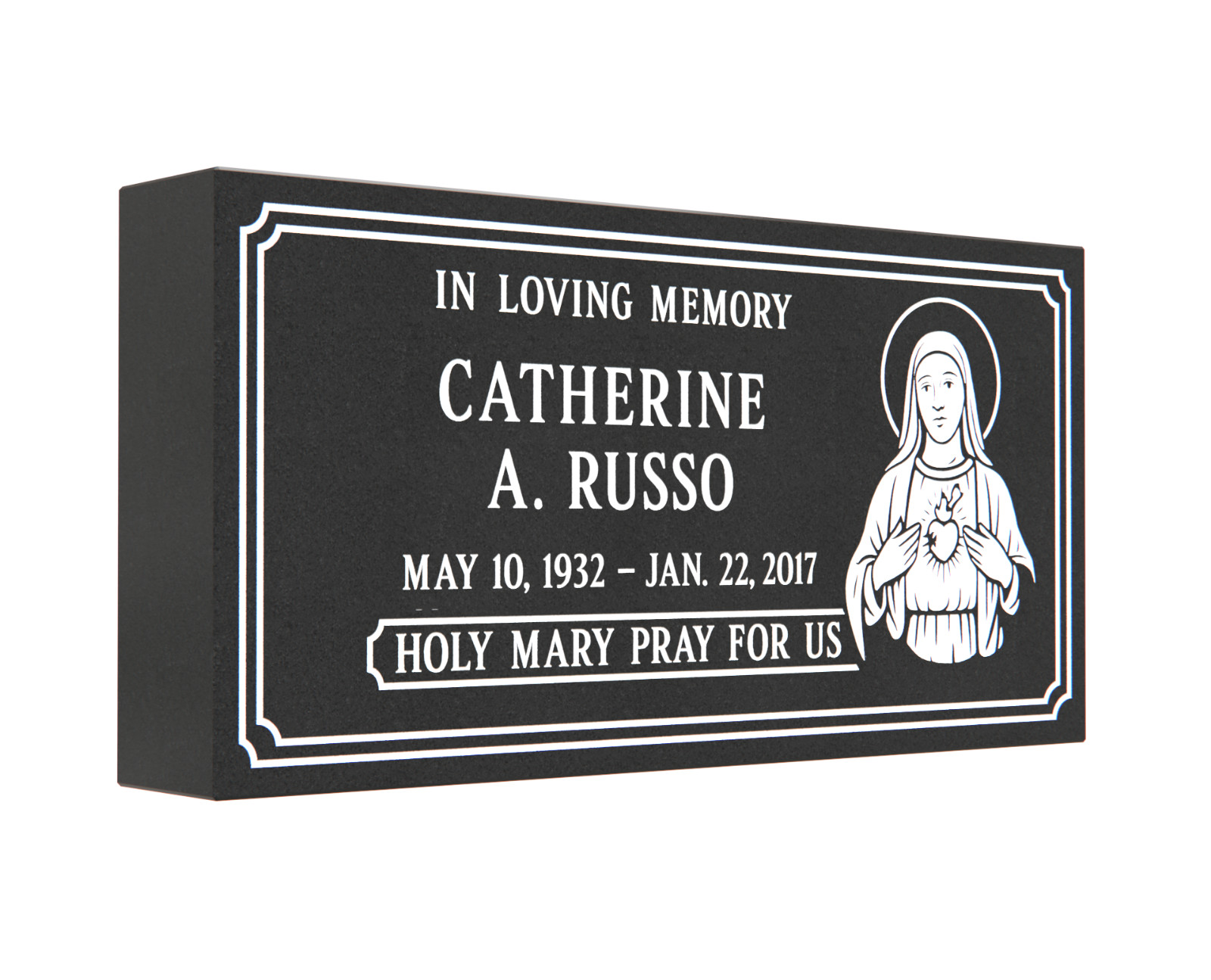 Custom Black Granite Headstone 24x12x4 – Engraved Holy Mary Memorial