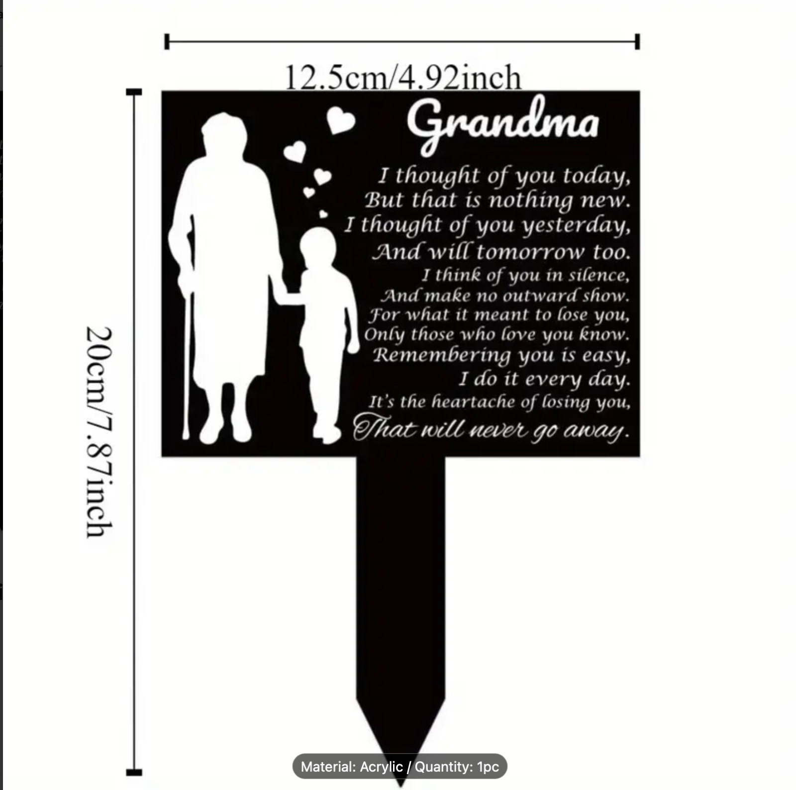Elegant Grandma Memorial Stake -Acrylic Square Grave Marker for Outdoor Cemetery