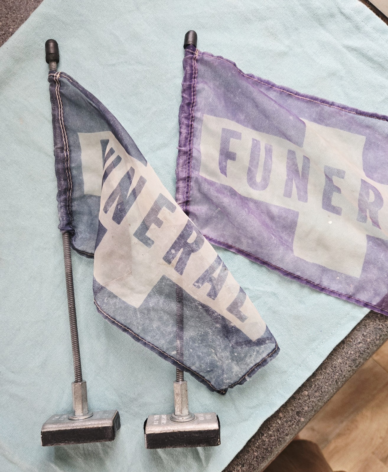 Rare 1950 Fix A Post Magnetic Funeral Flag Marked Hopkins MFG For Hearse Car #1