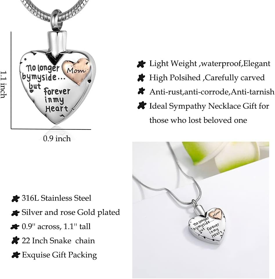 Durable Urn Necklace for Ashes – Heart Pendant in 316L Stainless Steel for Women