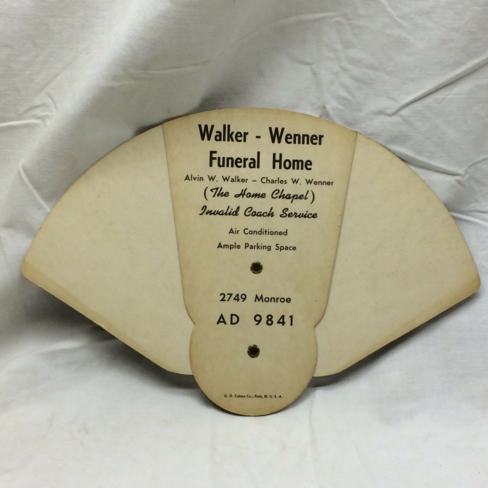 Vintage Advertising Walker-Wenner Funeral Home Fan Winter Art Toledo Ohio