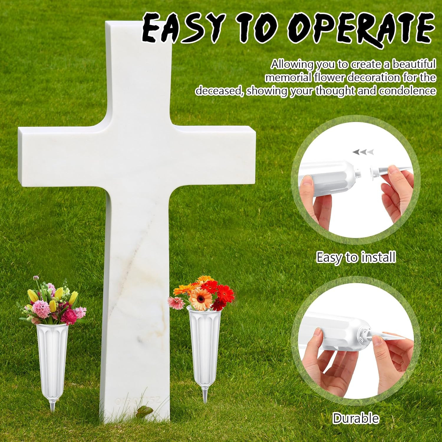12 Pcs Plastic Cemetery Vases with Spikes Memorial Flower Vase Cemetery Grave