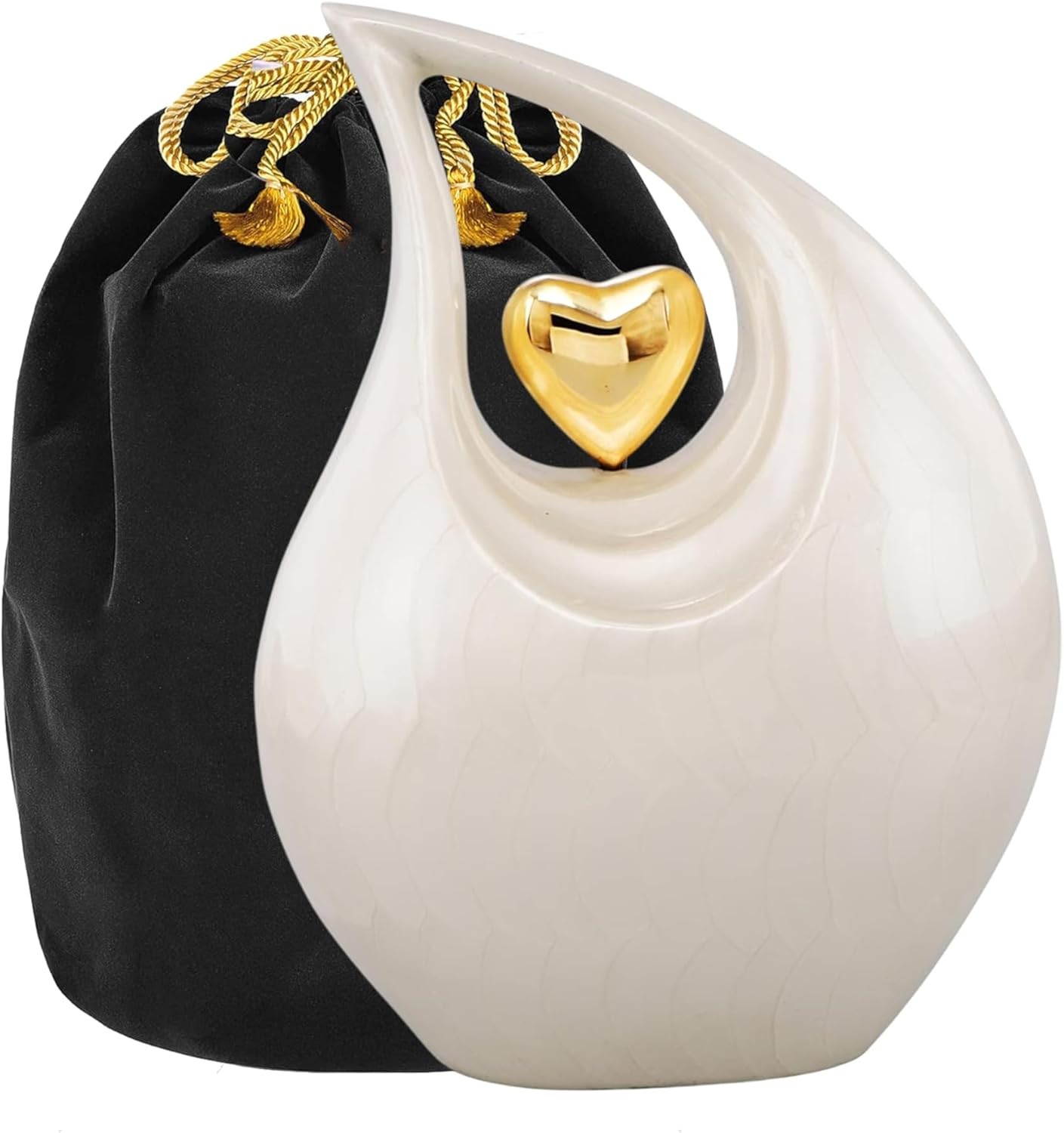 Heart of Love Cremation Urn for Adult Human Ashes, 12in, White With Gold Heart