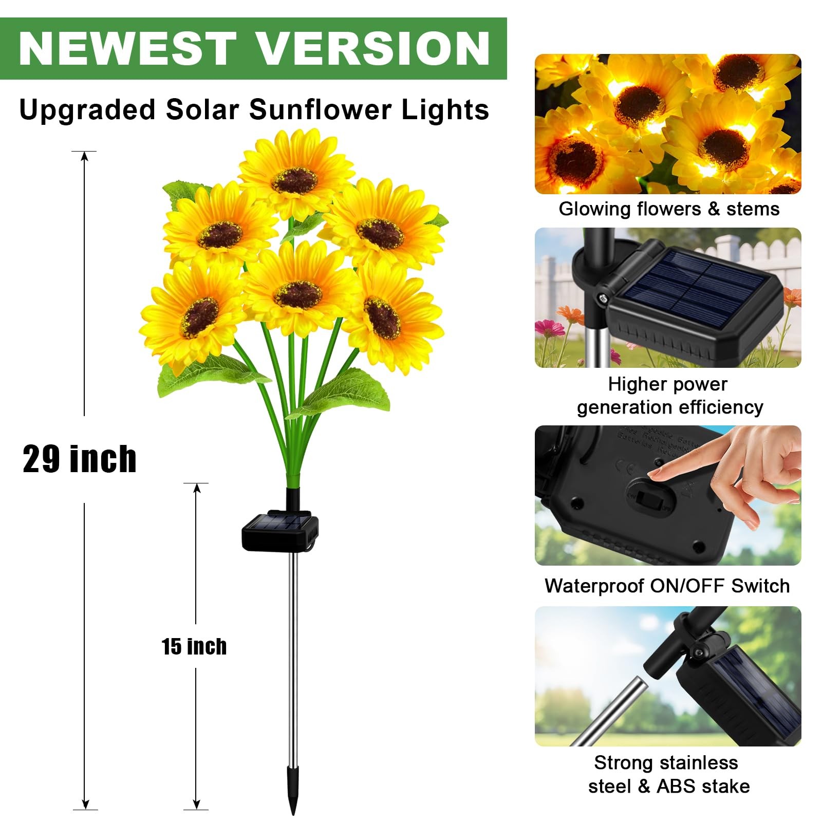Outdoor Solar Garden Lights – 4 Pack Sunflower Waterproof Decorations