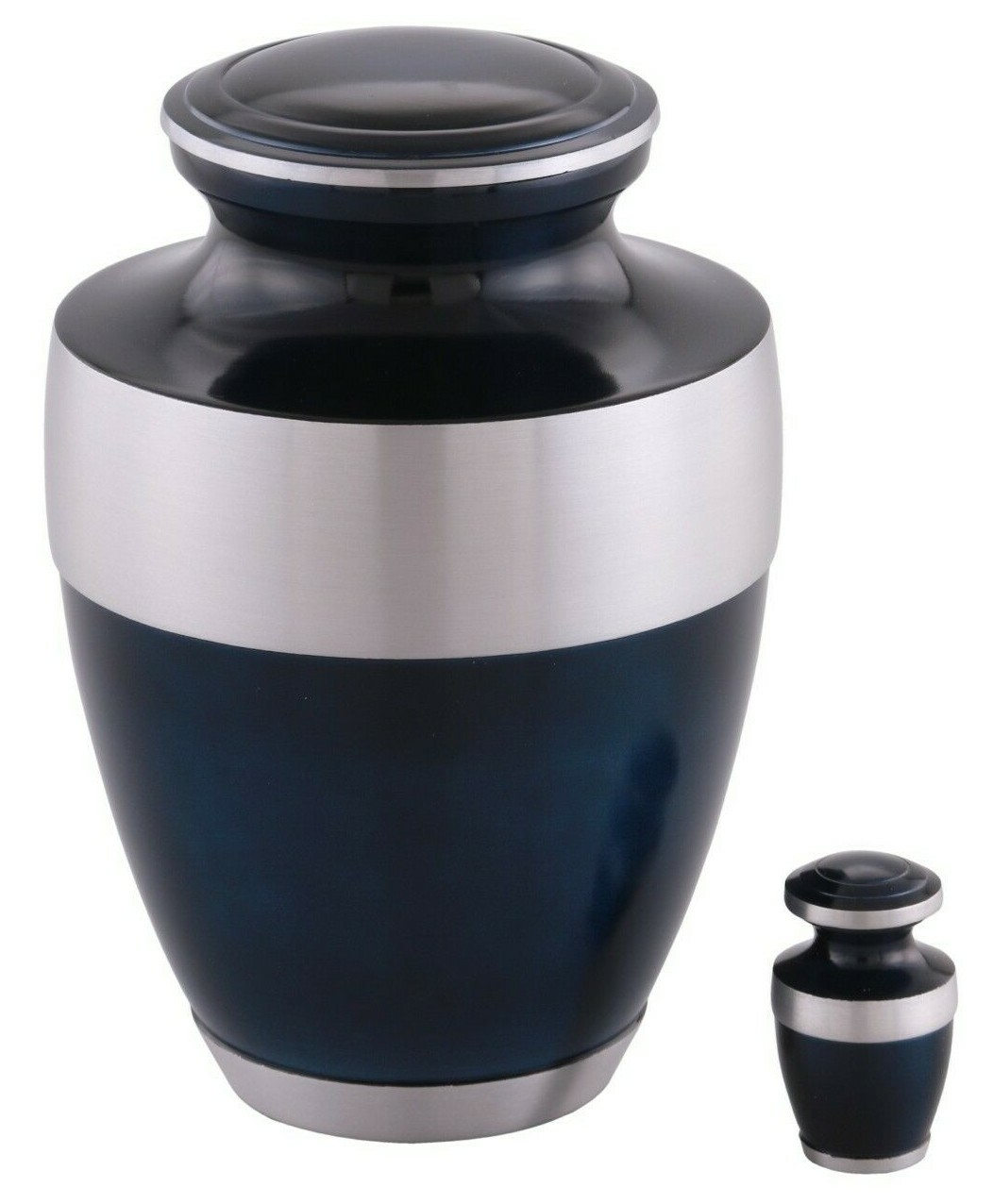 Classic Dark Blue and Silver Adult Cremation Urn + Keepsake + Free Shipping