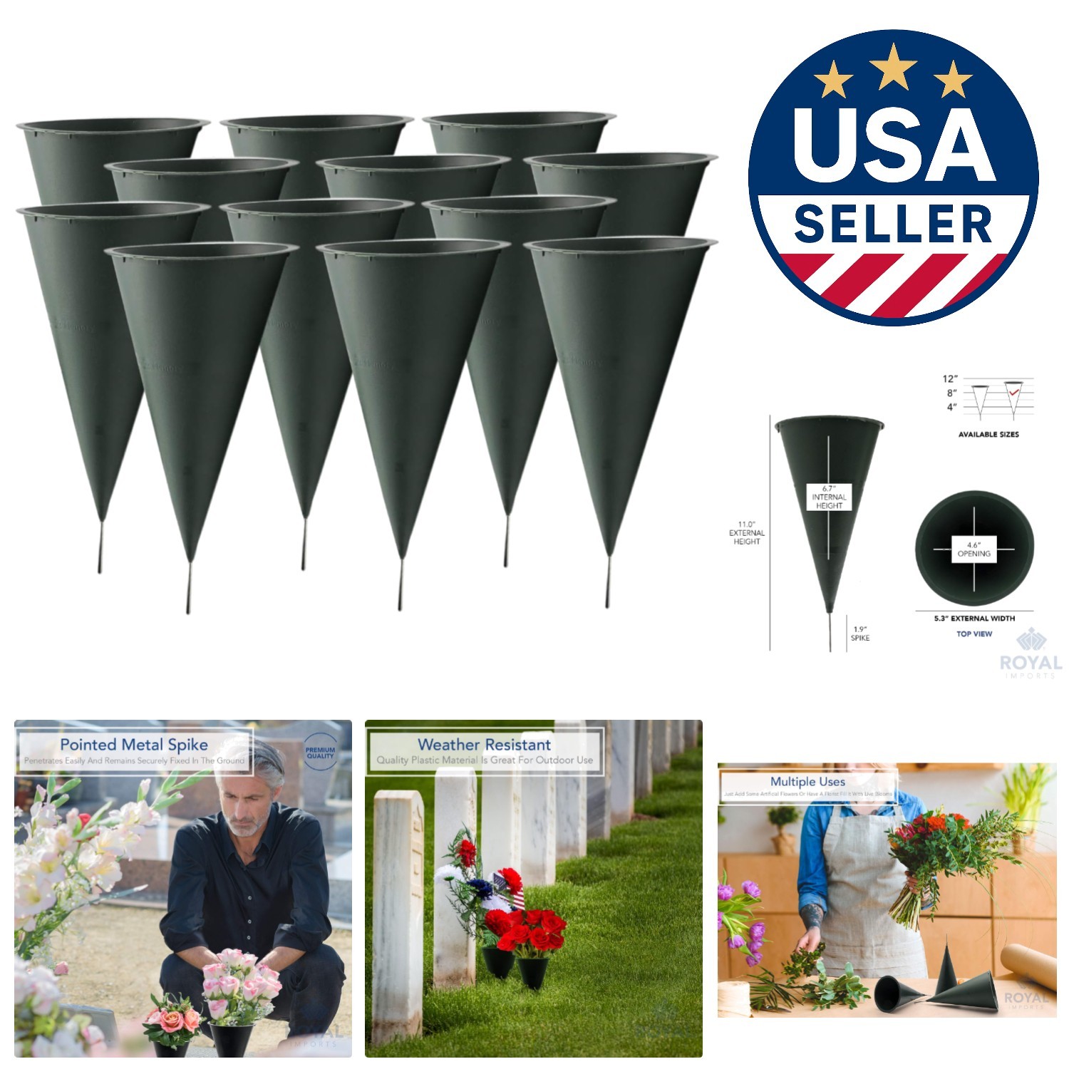 Elegant Cemetery Vases Set of 12 – Weather-Resistant Memorial Flower Holders