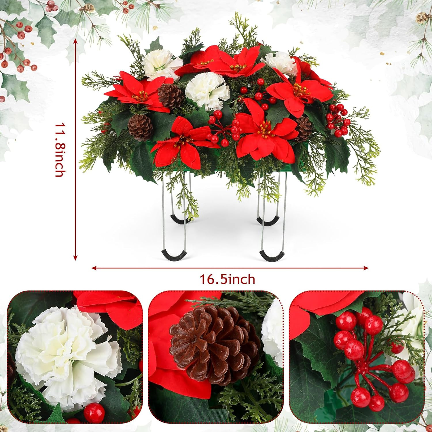 Elegant Red Poinsettia Grave Decorations for Christmas Memorials