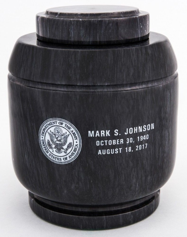 Large/Adult 205 Cubic Inches Black Crest Natural Marble Urn for Cremation Ashes