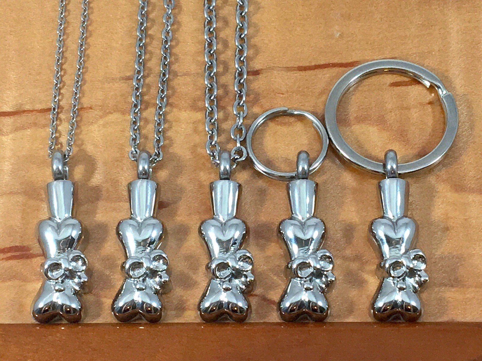 Keyring Urn .5″ Key Chain Dog Cremation Pendant Holds Ashes Pet Bone Ribbon Bow