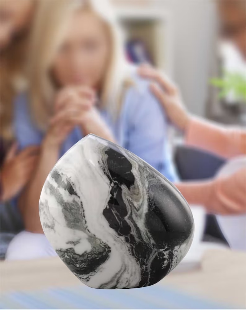 White Marble Rock Urn – Handcrafted Solid Metal Mountain/ Rock Cremation Urn