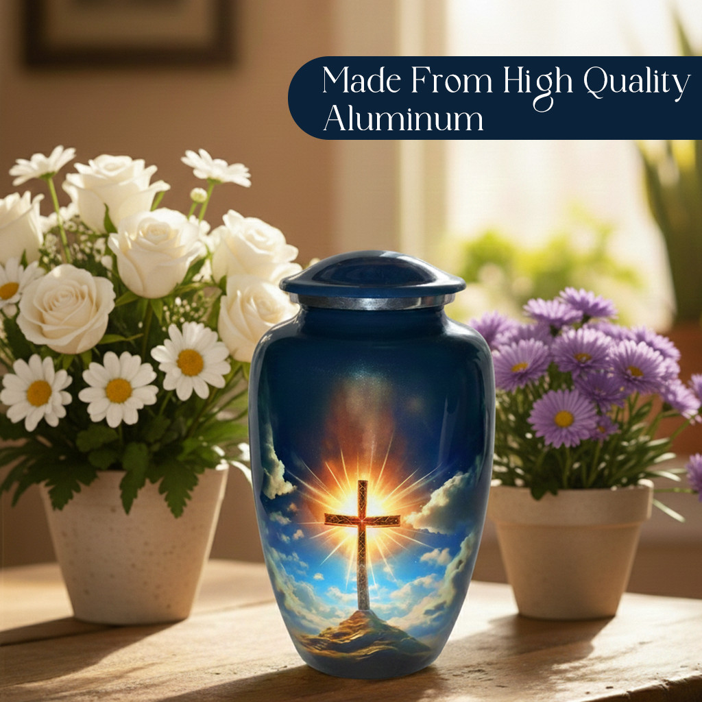 Large Cremation Urn for Human Ashes Handcrafted Funeral Memorial Cross Urn