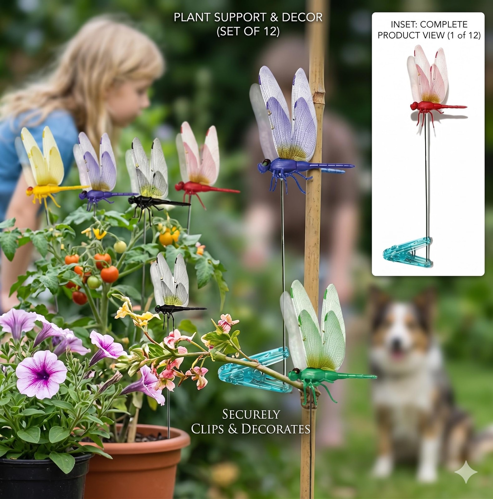 12 Pack Dragon Fly Clips for Bugs Repellentï¼Œ3D Dragonfly Garden Stakes Deco…