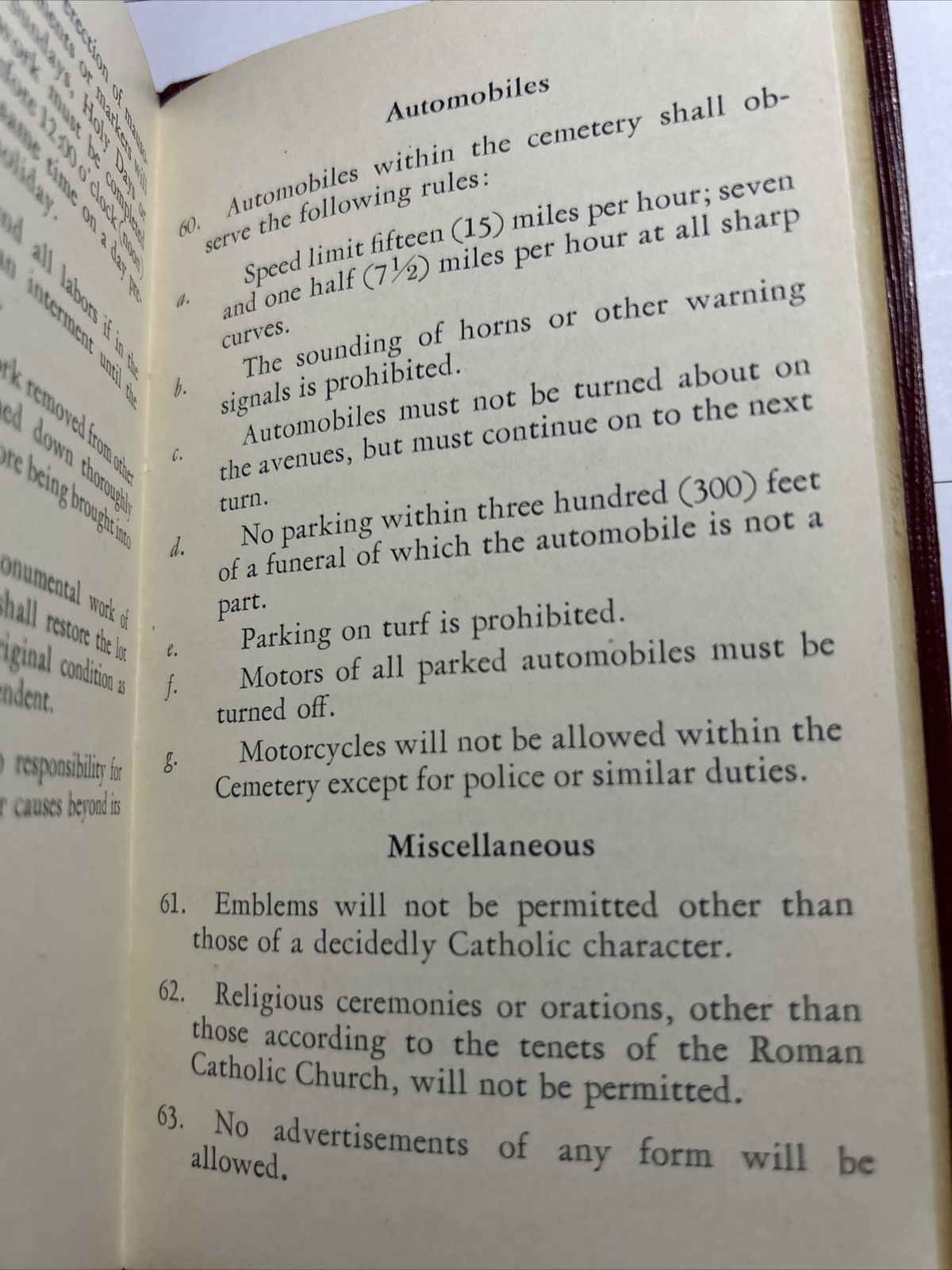 1931 Rules Holy Sepulcher Cemetery Detroit Michigan
