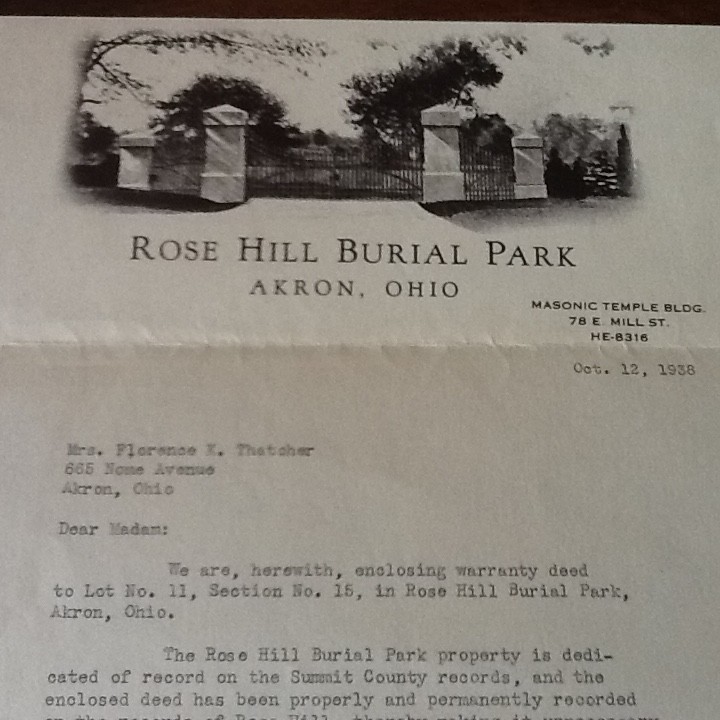 2 CEMETARY PLOTS – ROSE HILL BURIAL PARK – AKRON, OHIO – MASONIC SECTION