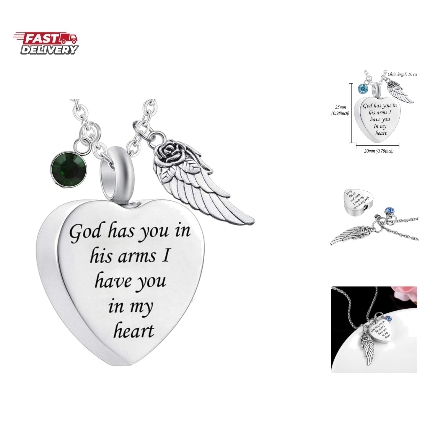 God has You in his arms with Angel Wing Charm Cremation Ashes Jewelry Keepsak…