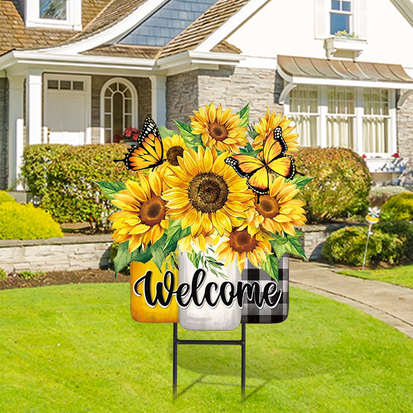 Fall Sunflower Metal Garden Stake, Welcome Yard Sign, Watercolor Floral, Harvest