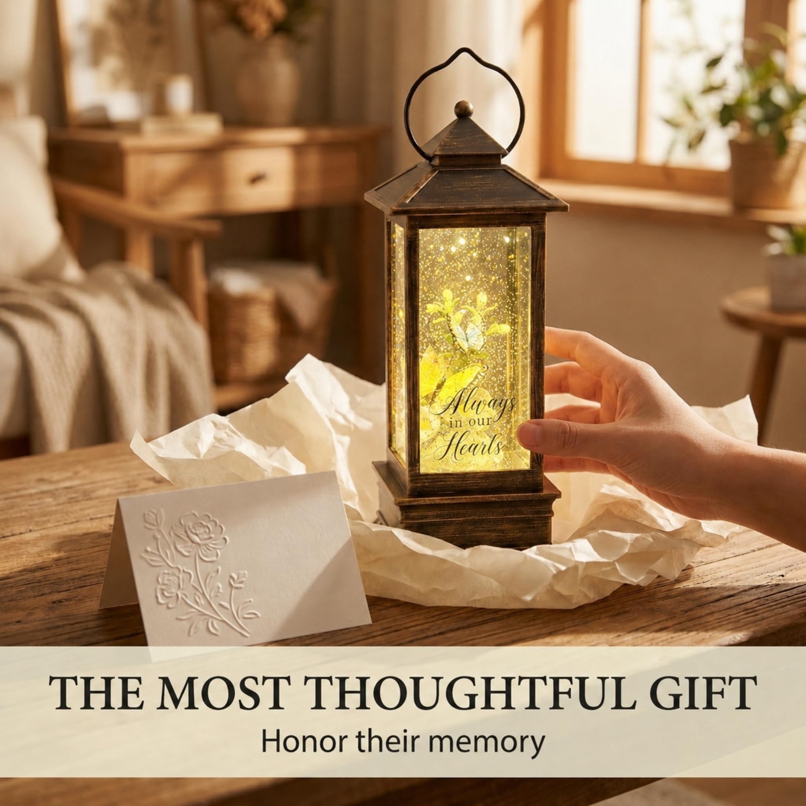 Memorial Water Lantern – Sympathy Gift for Funeral – Remembrance Light Up Snow G
