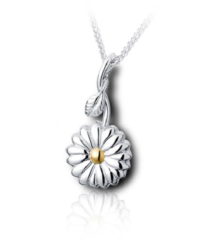Sterling Silver & 10kt Gold Sunflower Funeral Cremation Urn Pendant