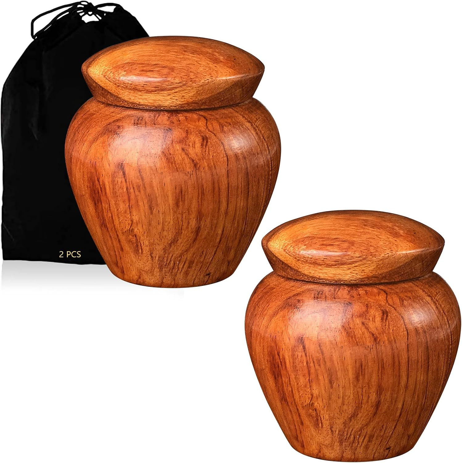 2 Packs Wooden Small Urns for Human Ashes Keepsake, Mini Cremation Urn for Adult
