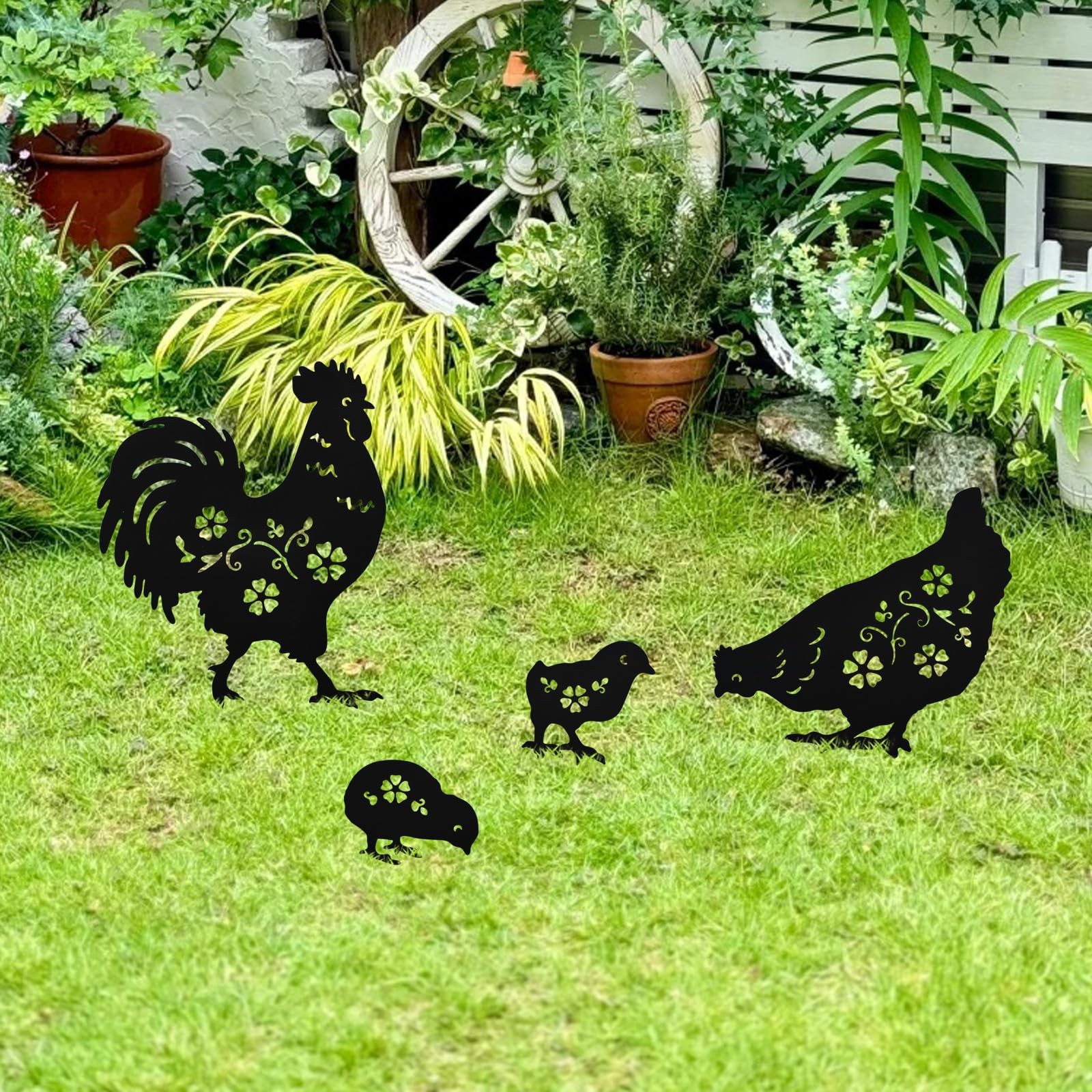 4 Pack Chicken Metal Decorative Garden Stakes, Chicken Decor Gifts for Men, B…