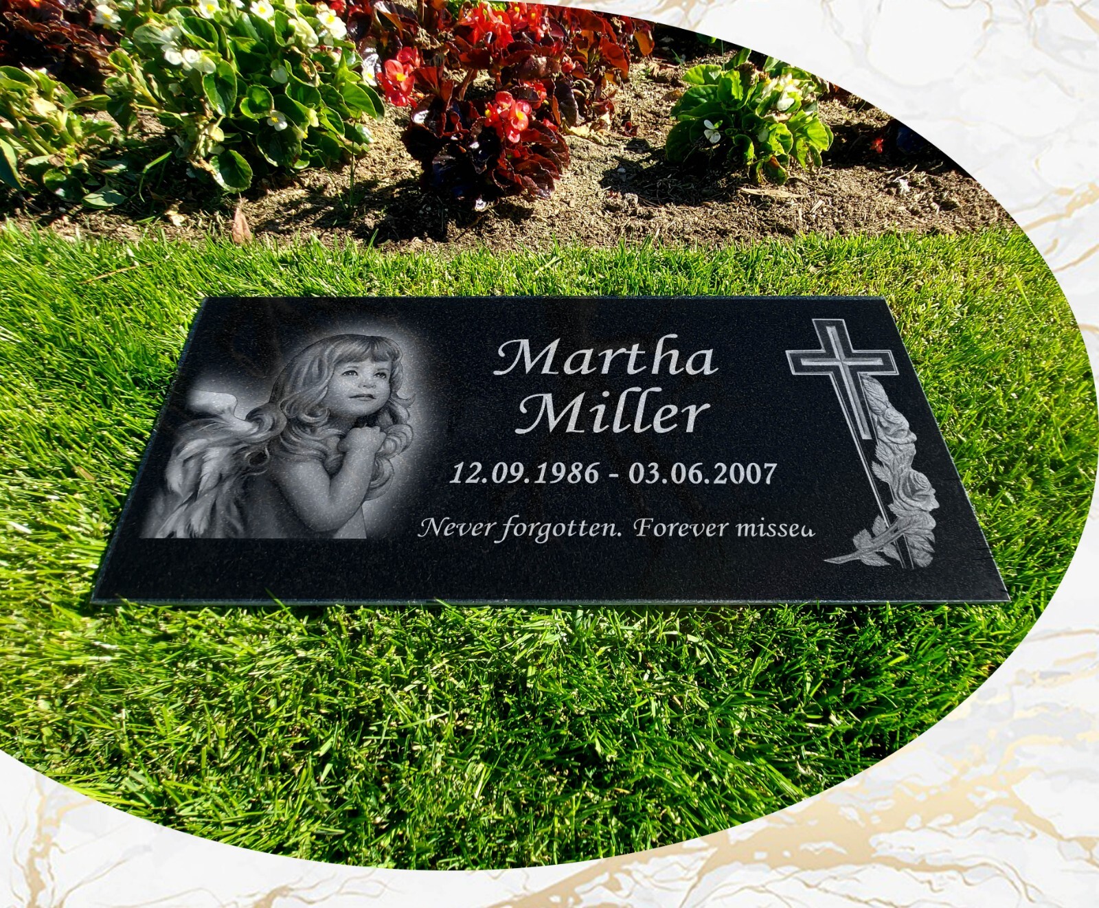 Infant Loss Grave Marker, Personalized & Engraved on Black Granite