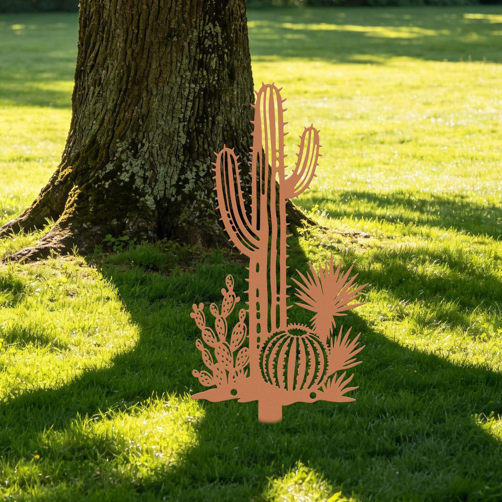 Desert Cactus Metal Garden Stake 2-in-1 Southwestern Yard Patio Wall Decor