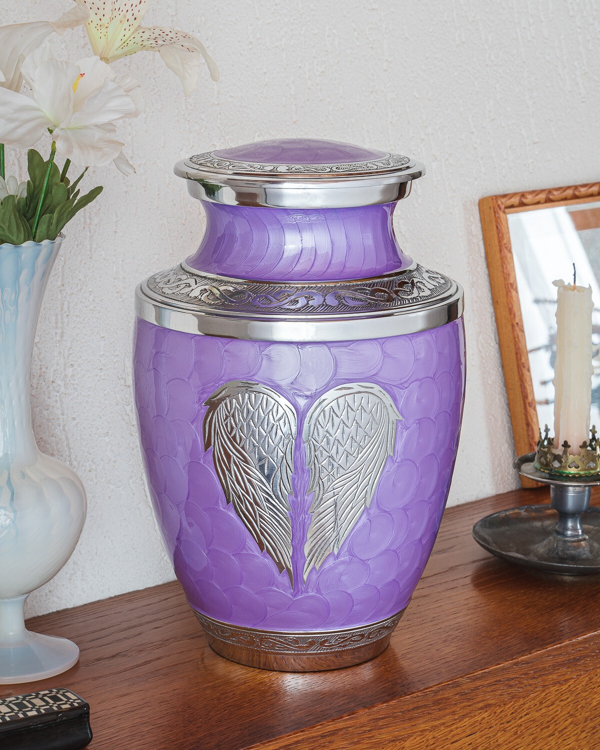 Angel Wings Urn Purple Cremation Urn for Human Ashes Adult | Heart Large Urn
