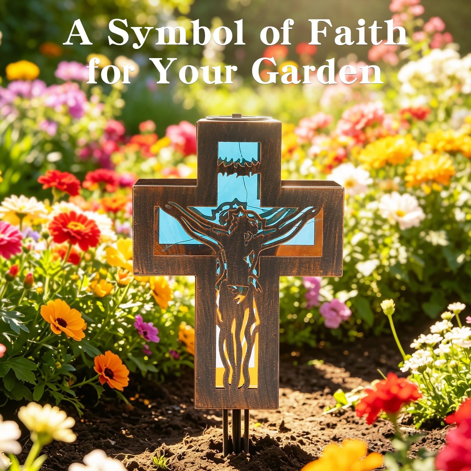 Solar Cross Stake Lights Outdoor Memorial Gifts for Cemetery Grave Decor 10 W…