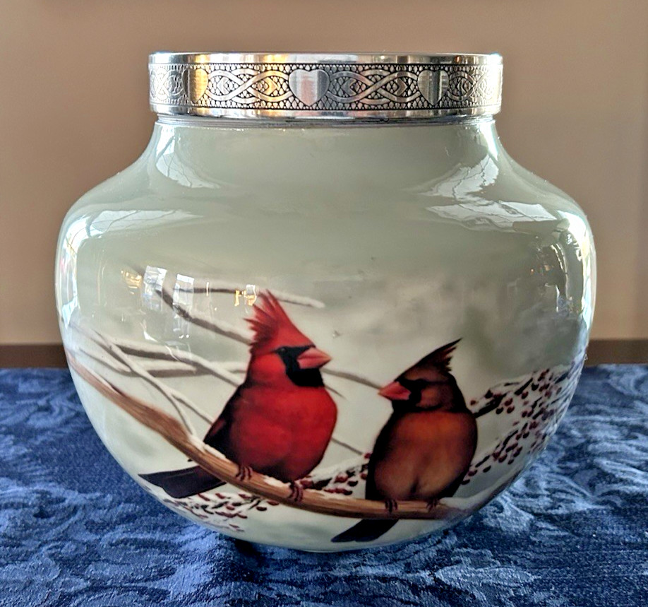 HLC Cardinal Bird Keepsake Memorial Cremation Urn & Candle Holder Handcrafted 8″