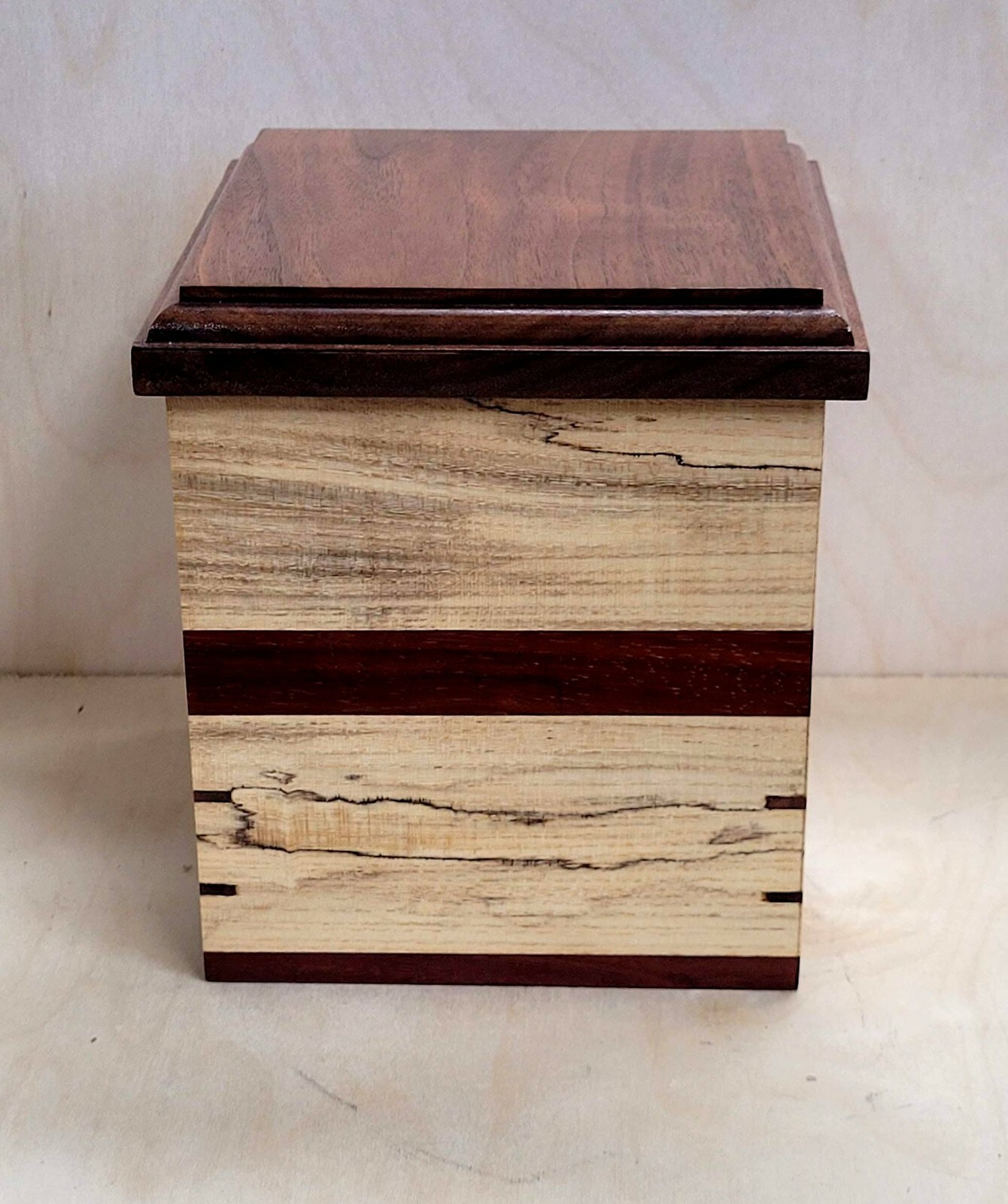 Handcrafted Spalted Hackberry, Black Walnut, & Padauk Pet Human Urn 209
