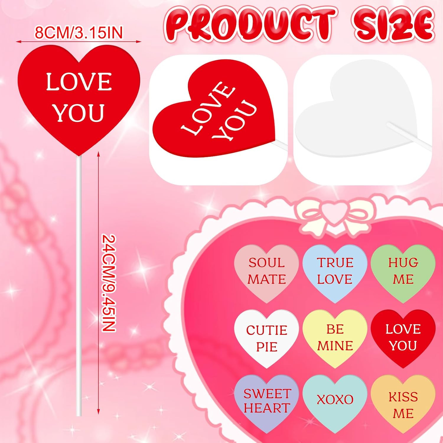 9 Pcs Valentine’S Day Conversation Metal Heart Garden Stakes Candy Heart Planter