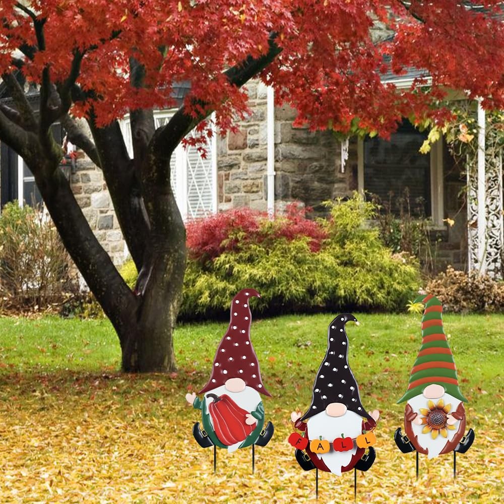 YEAHOME Fall Decorations for Home Outdoor, 3 Pack Gnomes Decorative Garden St…