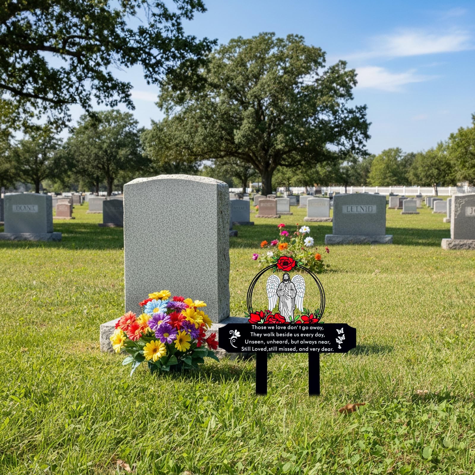 Metal Sympathy Grave Marker Jesus and Roses Waterproof Cemetery Decoration