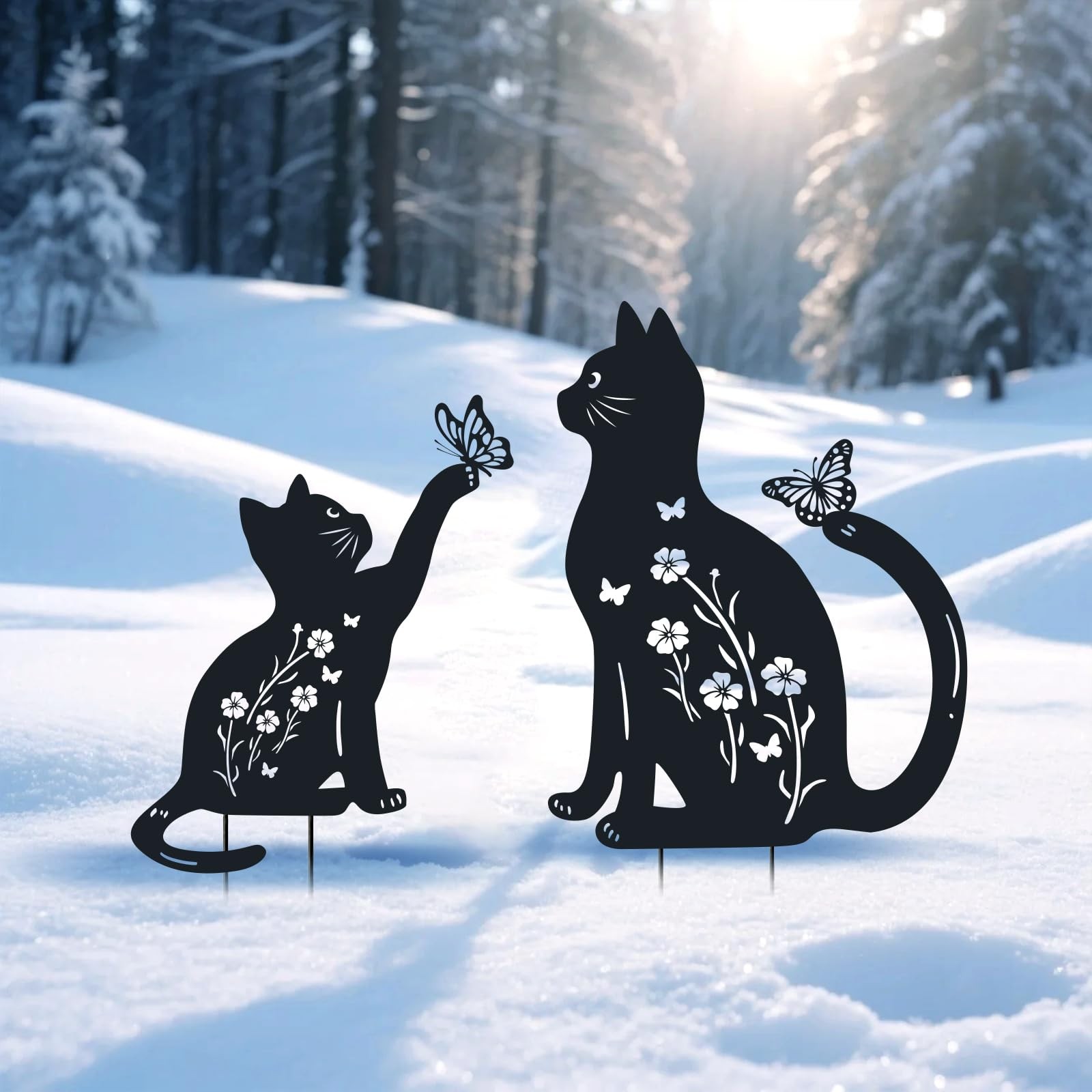 Cat Metal Garden Stakes Decorative Yard Art for Cat Lovers & Outdoor Decor