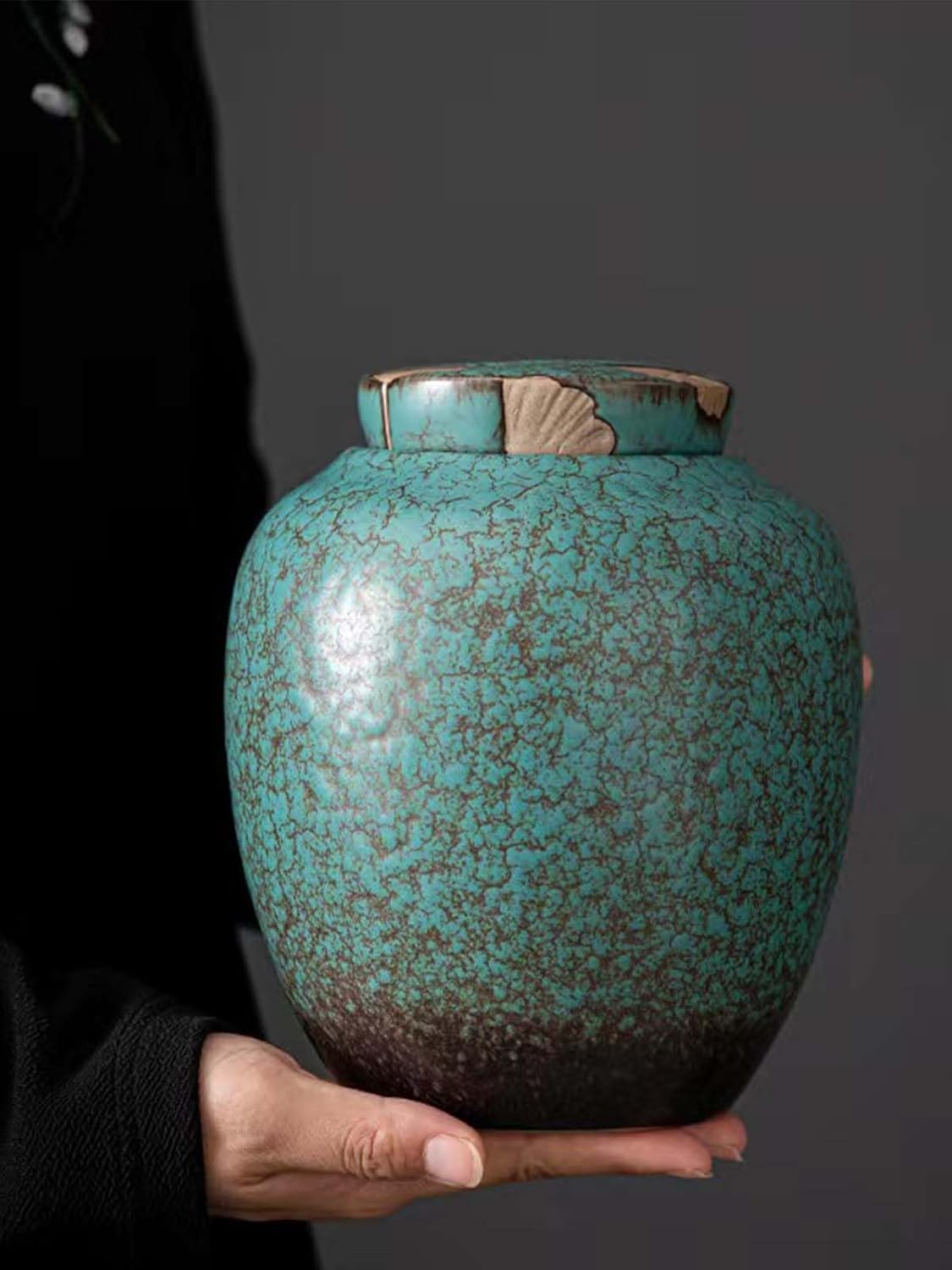 Medium Cremation Urn for Human Ashes, Unique Turquoise Glazed Ceramic Memorial,