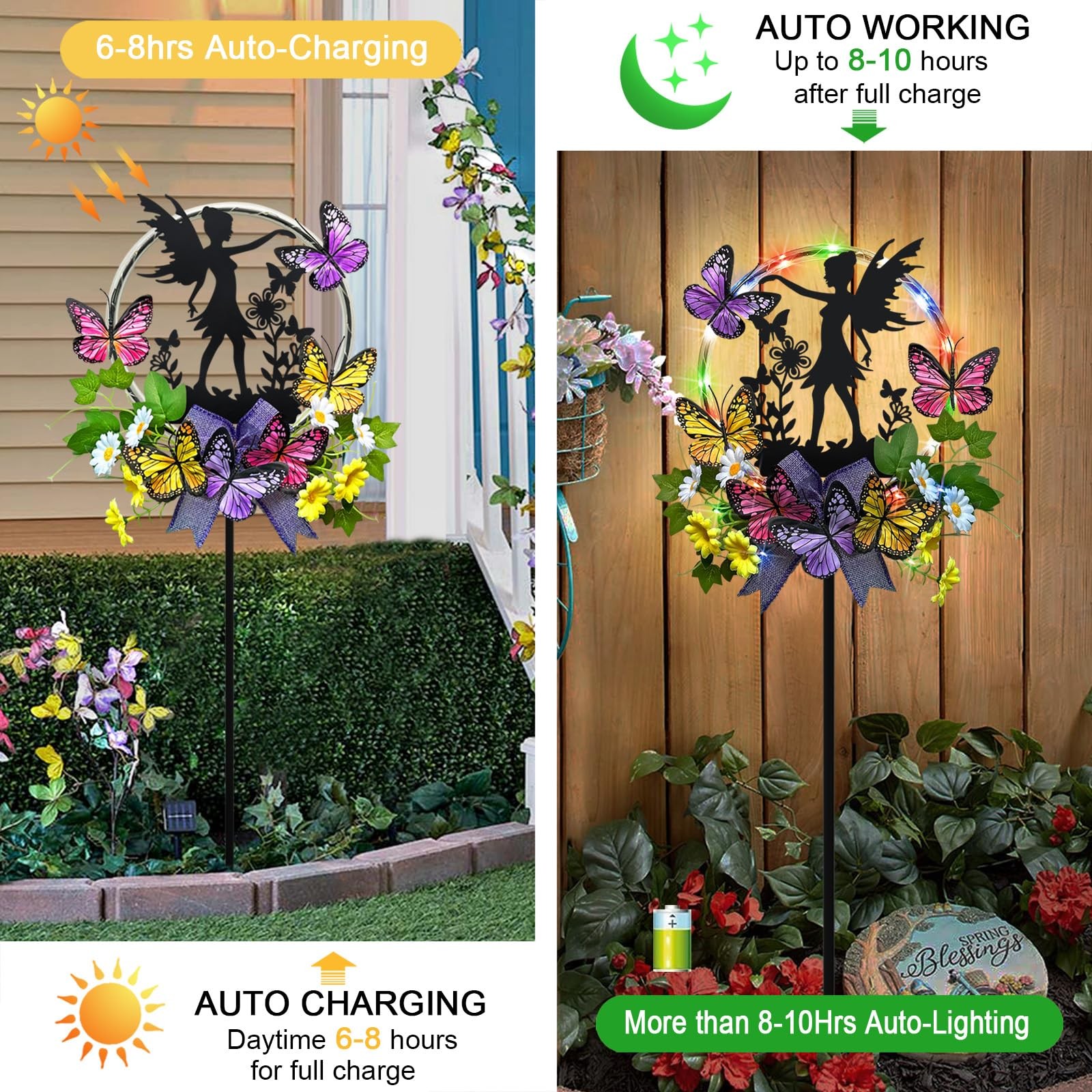 Solar Fairy Garden Decor, Silhouette Fairy with Butterflies Garden Stake,Wate…