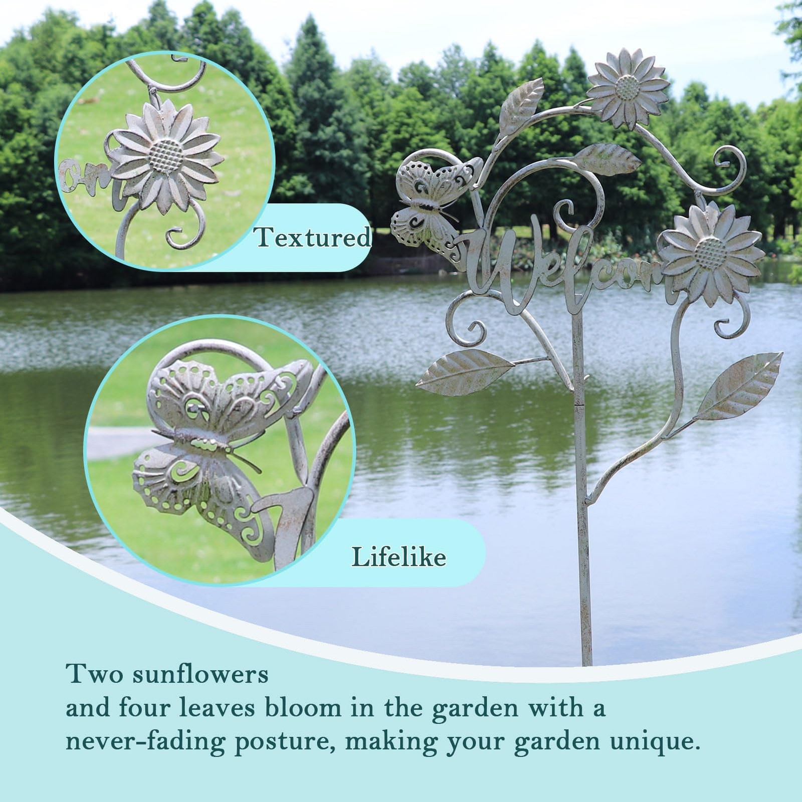 Decorative Metal Garden Stakes With Welcome Sign Patio Yard Decor
