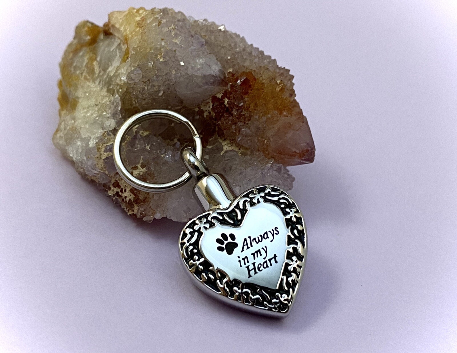 Keyring Urn .5″ Key Chain Pet Cremation Pendant Dog Cat Ash Always in my Heart