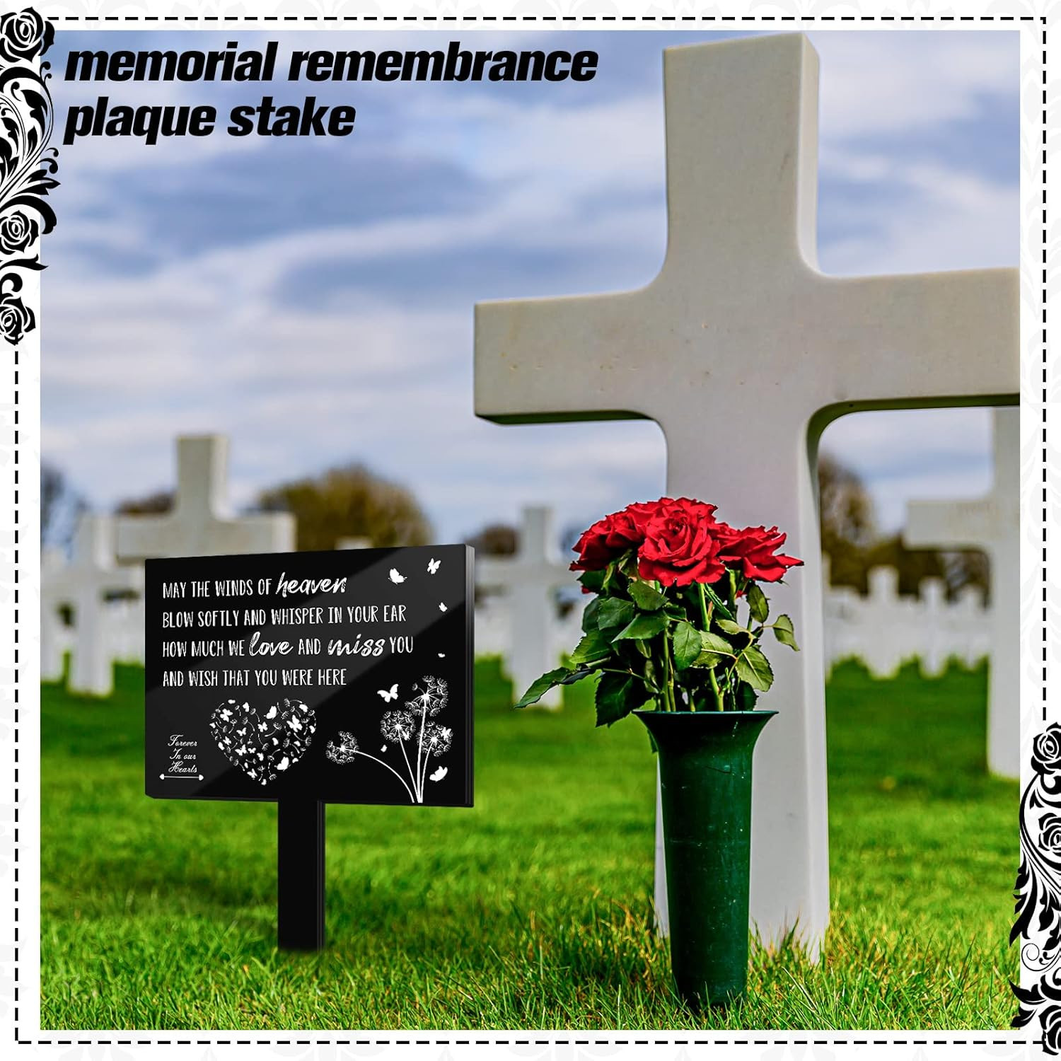 Memorial Remembrance Stakes Acrylic Square Grave Markers Plaque Cemetery Decorat