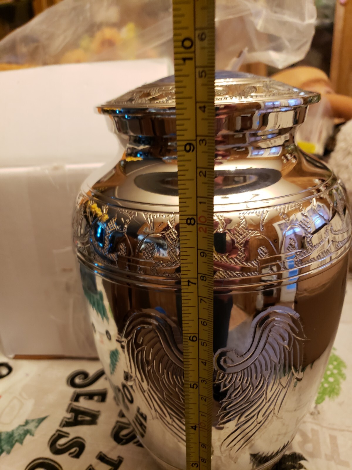 Restaall Cremation Urn For Human Ashes Adult Large Angel Wings, Blue Top/Inside