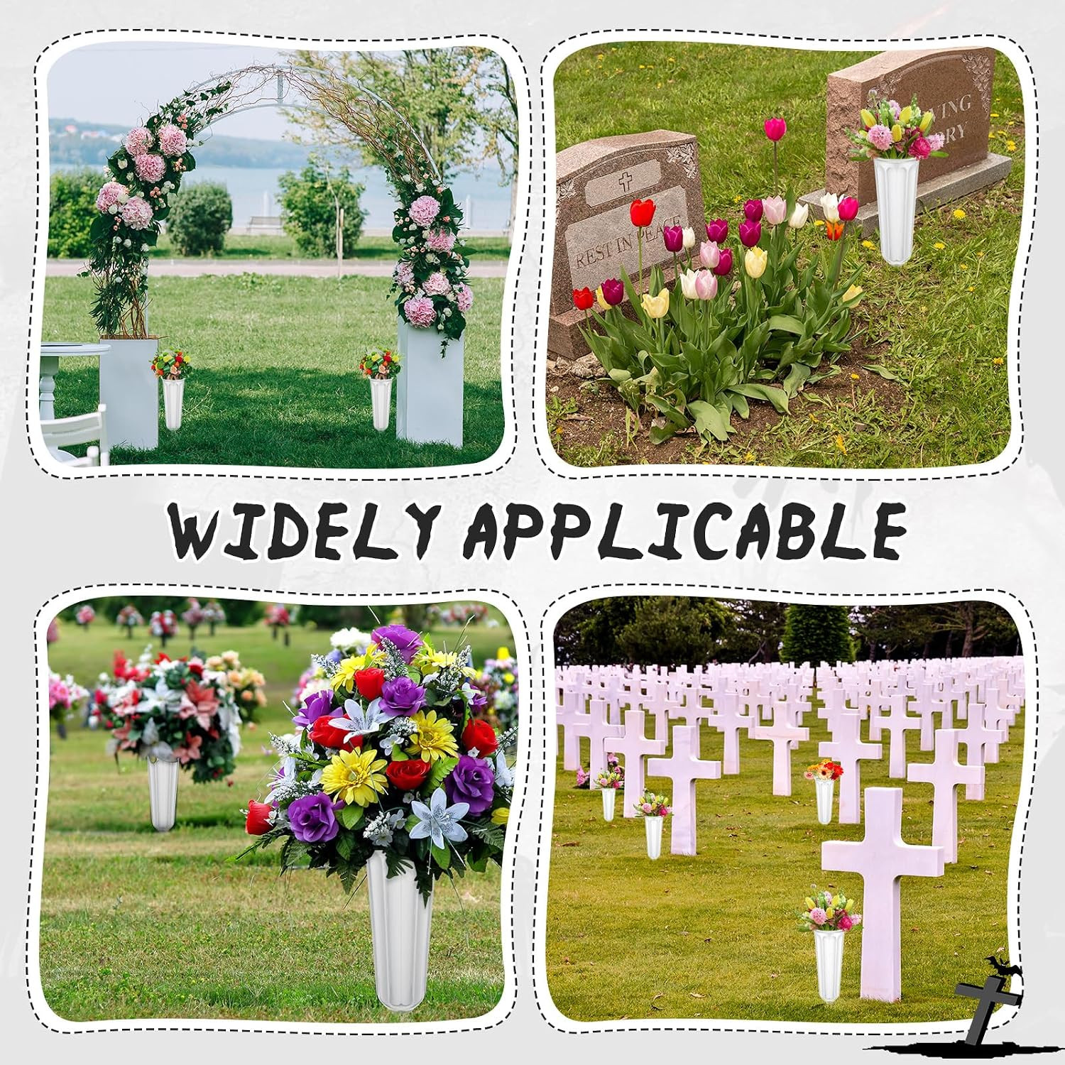 12 Pcs Plastic Cemetery Vases with Spikes Memorial Flower Vase Cemetery Grave