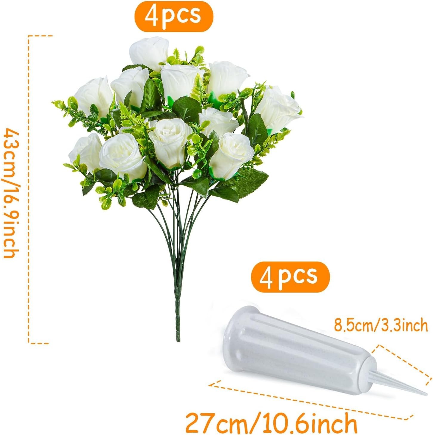 Artificial Cemetery Flowers with Vases, 4pcs