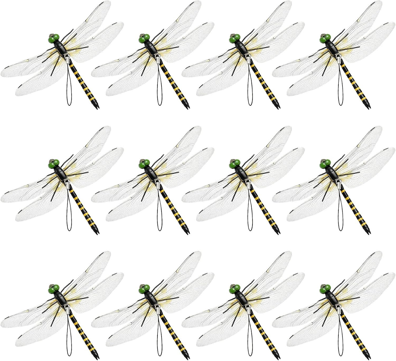 Dragon Fly Clips, 12 PCS Lifelike Fake Dragonflies 3D Artificial Dragonfly Garde