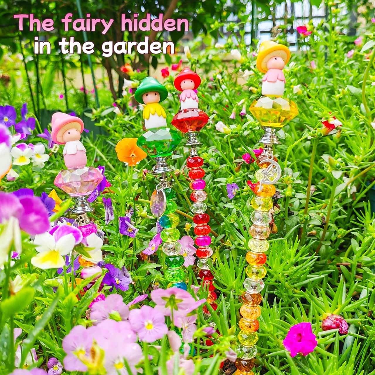 102 Pcs Fairy Garden Outdoor Kit – DIY Fairy Wand Beaded Garden Stakes Decora…